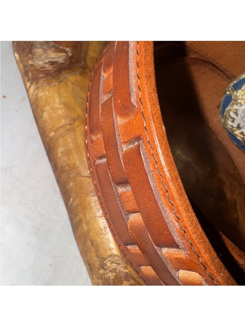 Brown Leather Belt with Embossed Logo